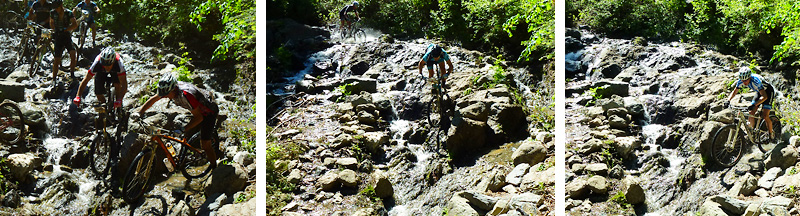 racers riding the waterfall