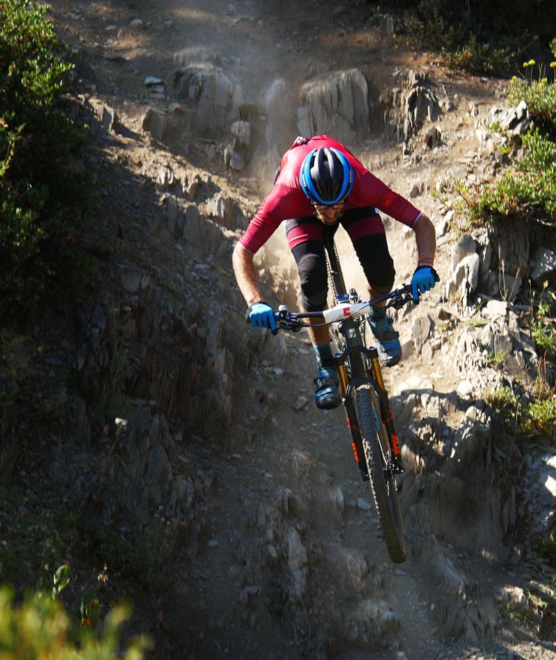 Mountain bike racer dropping into the Gorge